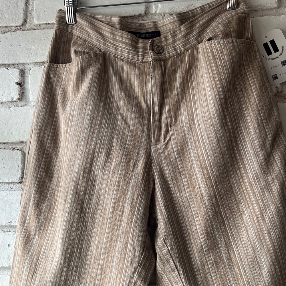 Bill Blass Tan Striped straight Pants capri mid rise stretchy denim